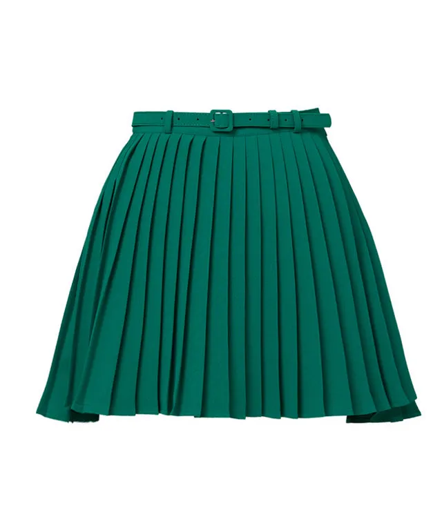 J.Jane Unbalanced Belt Pleats Skirt - Green