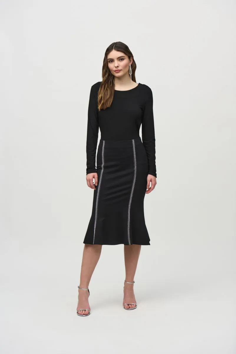 Joseph Ribkoff Black Rhinestone Trim Trumpet Skirt 244136