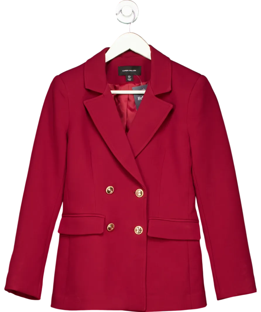 Karen Millen Red Compact Stretch Essential Tailored Doubled Breasted Blazer UK 6