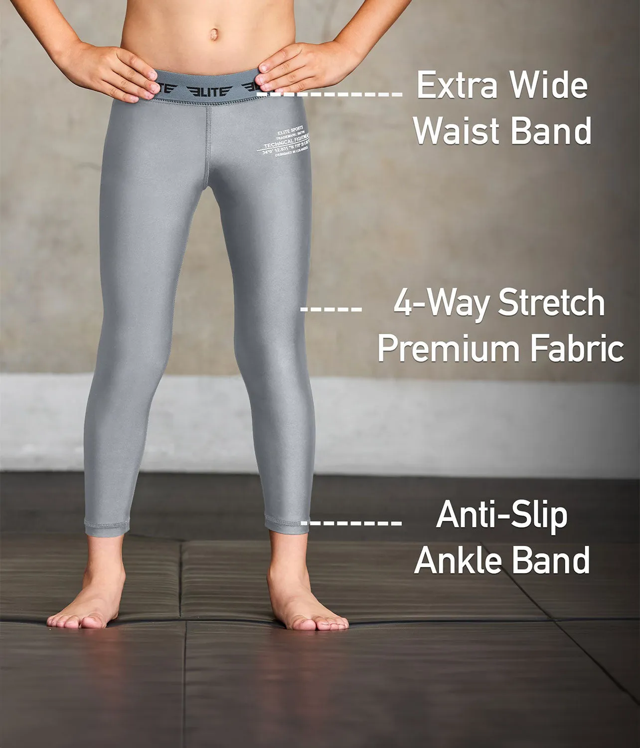 Kids' Plain Gray Compression MMA Spat Pants