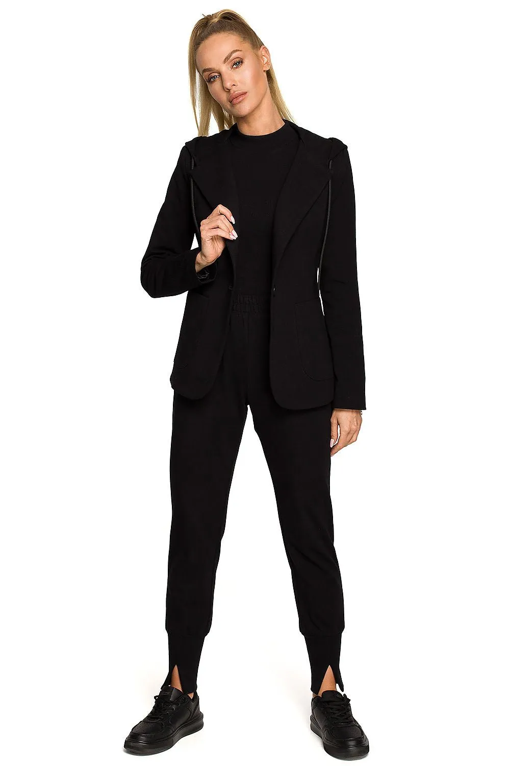 Knitted Hooded Blazer Jacket