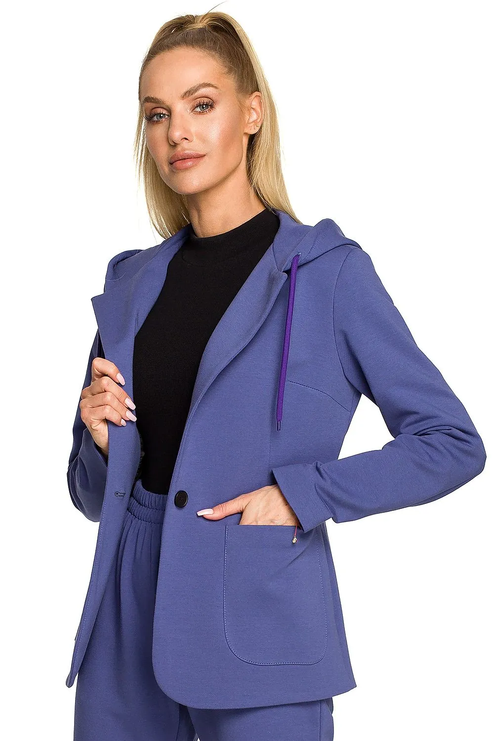 Knitted Hooded Blazer Jacket