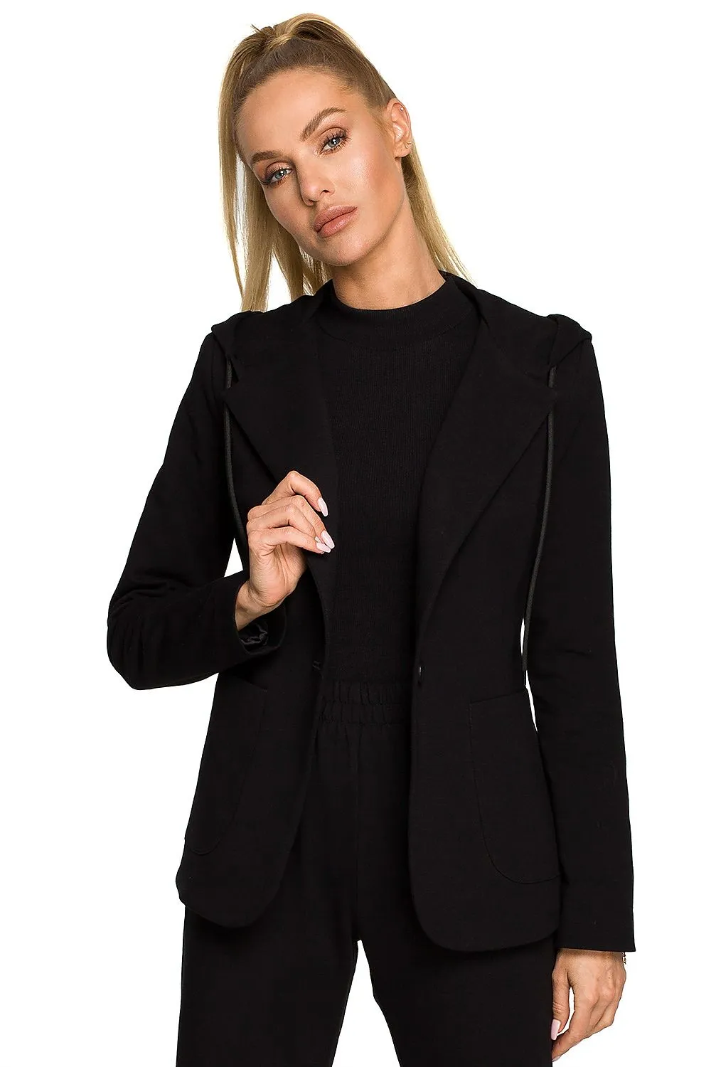 Knitted Hooded Blazer Jacket