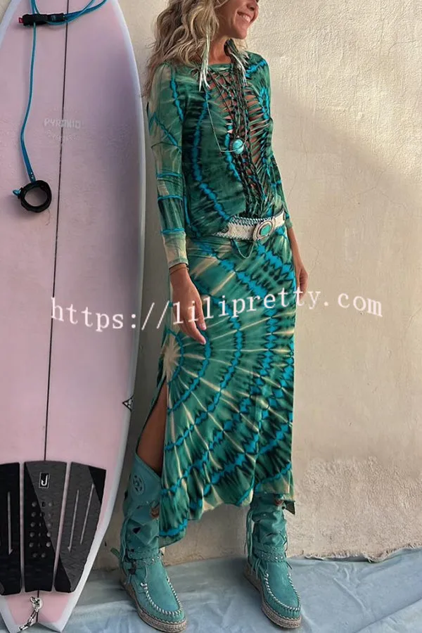 Lilipretty Giulia Tie-dye Print High Rise Stretch Slit Skirt