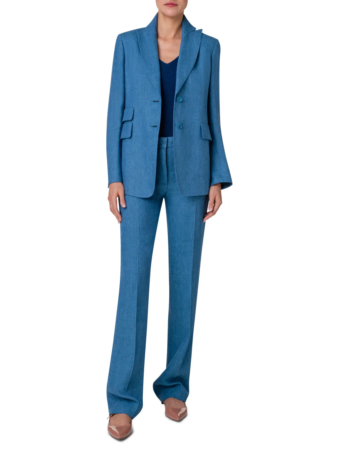 Long Linen Gabardine Jacket with Peak Lapel
