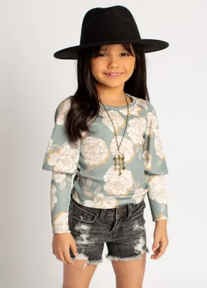 Lynne Top in Neutral Green Floral