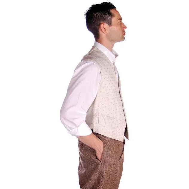 Mens Victorian 4 Pocket Linen  Woven B & W Vest Waistcoat White 39 Chest