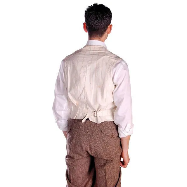 Mens Victorian 4 Pocket Linen  Woven B & W Vest Waistcoat White 39 Chest