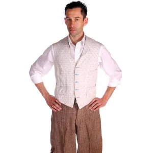 Mens Victorian 4 Pocket Linen  Woven B & W Vest Waistcoat White 39 Chest