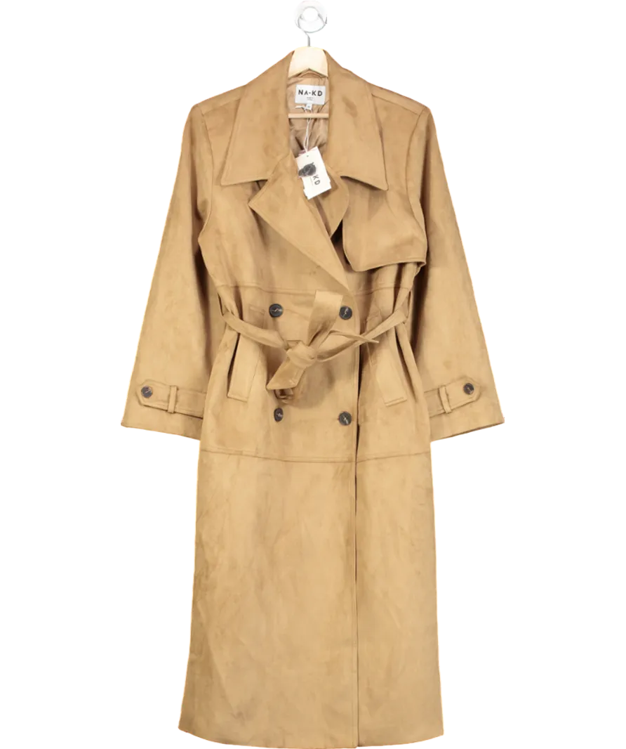 NA-KD Beige Faux Suede Trenchcoat UK 8