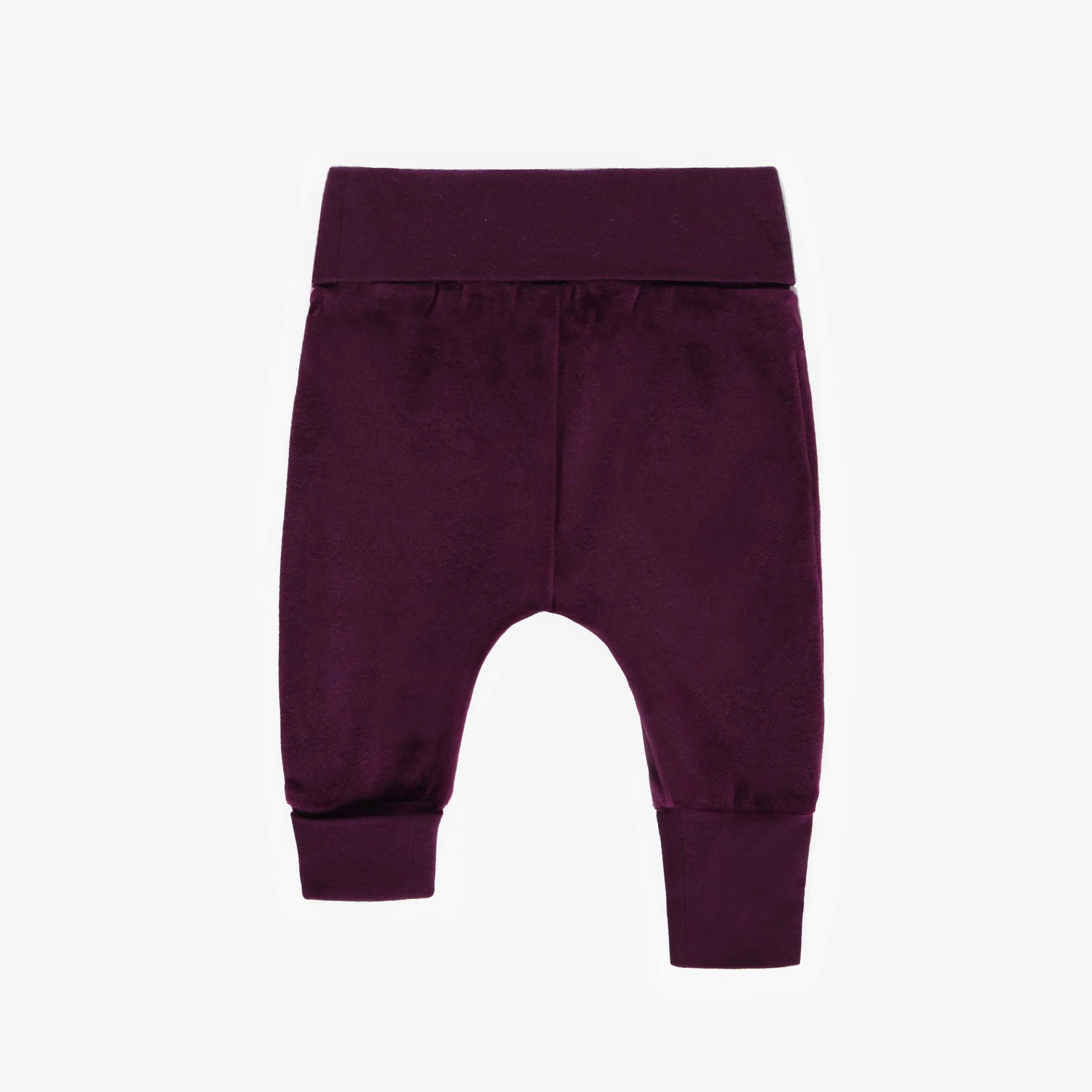 Pantalon évolutif mauve foncé en velours, naissance || Dark purple evolutive pants in velvet, newborn