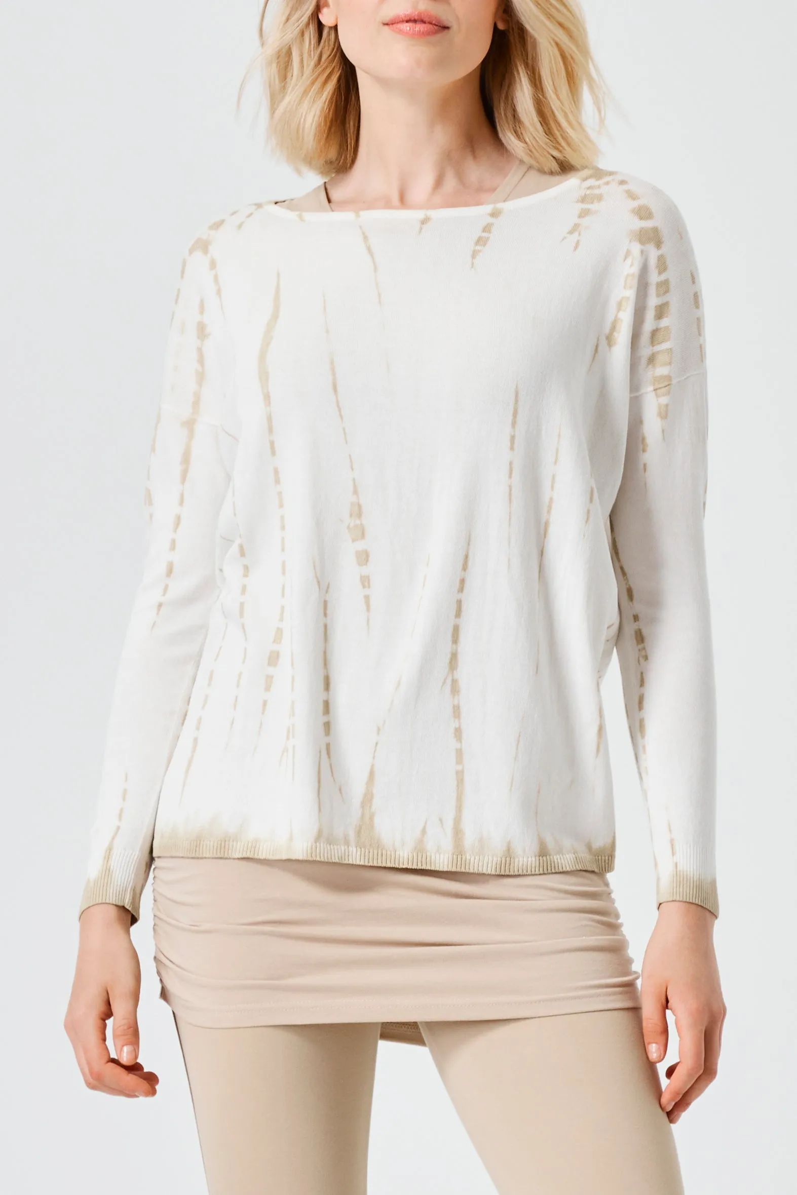 Pima Cotton Long Tie Dye Boatneck Sweater