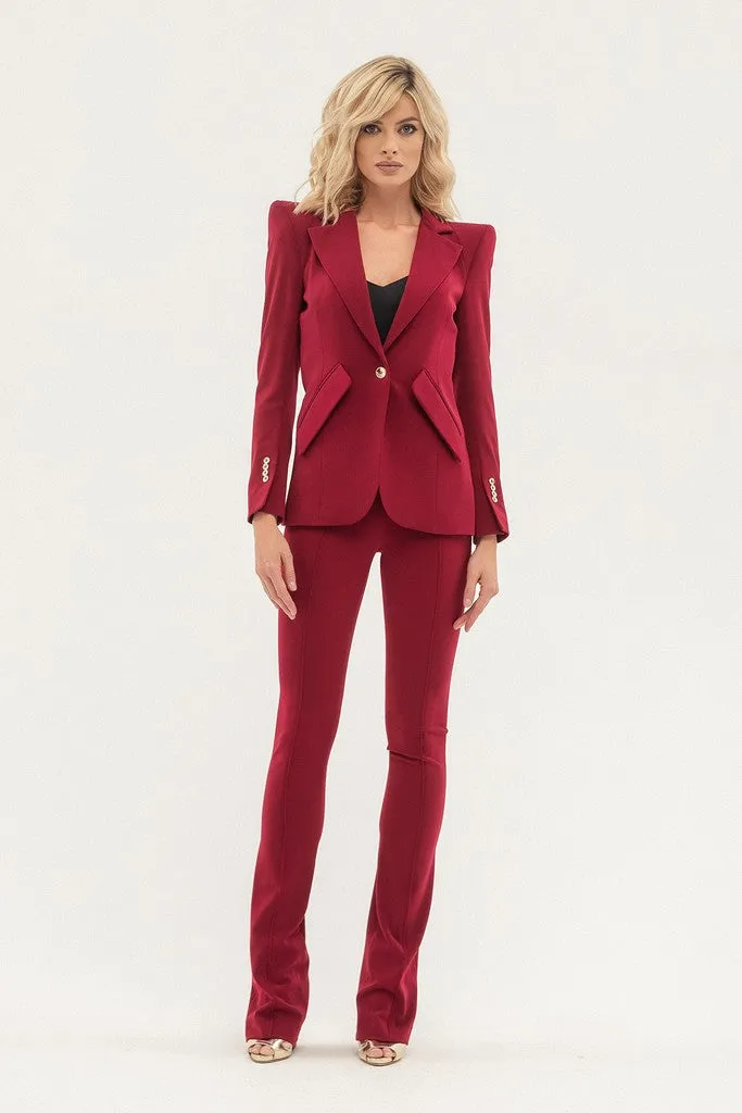 Pomegranate Office Notch Lapel Long Sleeve Single Breasted Jacket