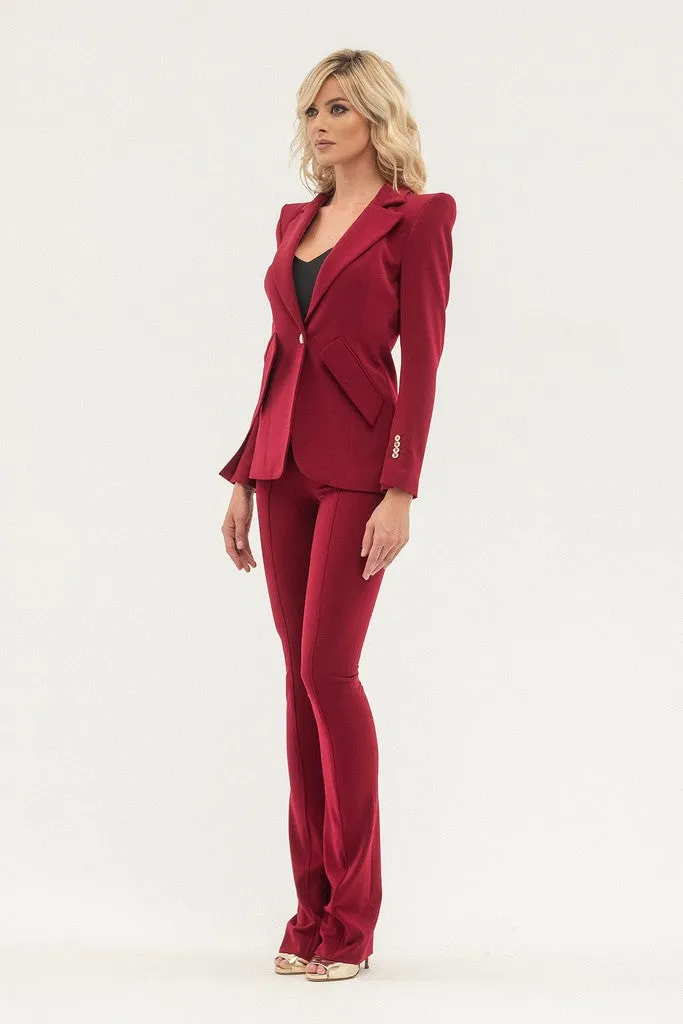 Pomegranate Office Notch Lapel Long Sleeve Single Breasted Jacket