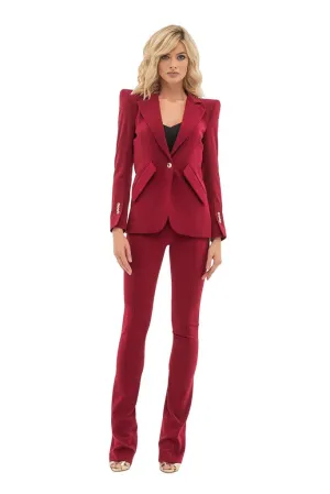 Pomegranate Office Notch Lapel Long Sleeve Single Breasted Jacket