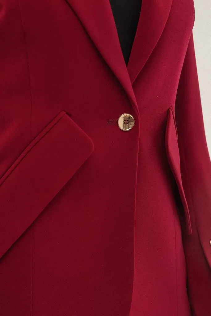 Pomegranate Office Notch Lapel Long Sleeve Single Breasted Jacket