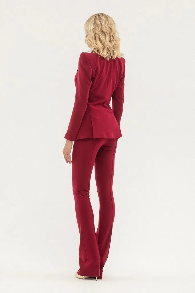 Pomegranate Office Notch Lapel Long Sleeve Single Breasted Jacket