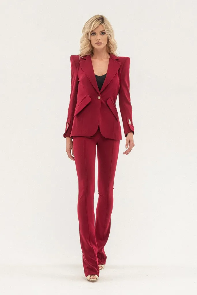 Pomegranate Office Notch Lapel Long Sleeve Single Breasted Jacket