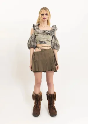 Pīwakawaka wrap tennis skirt- khaki