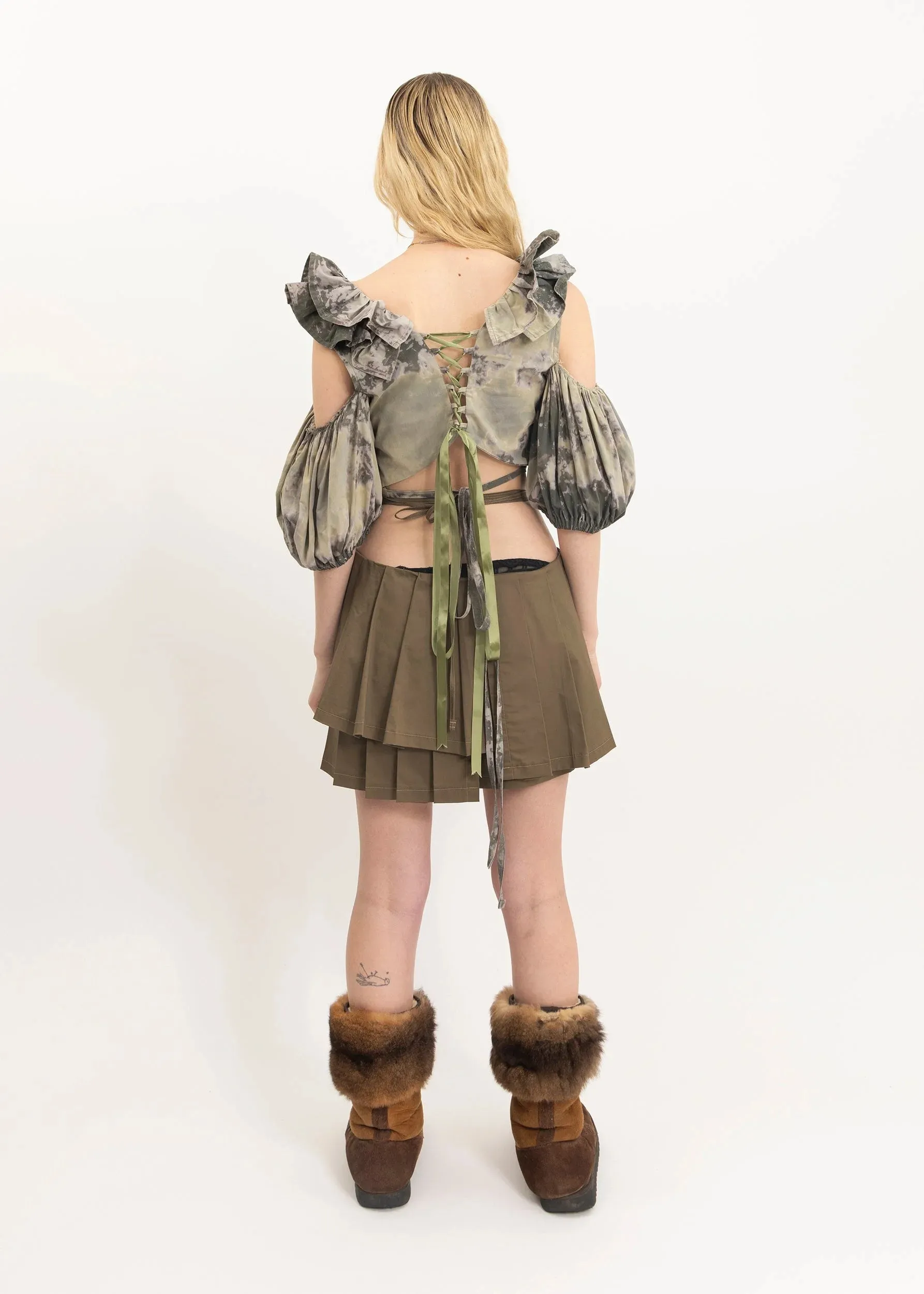 Pīwakawaka wrap tennis skirt- khaki