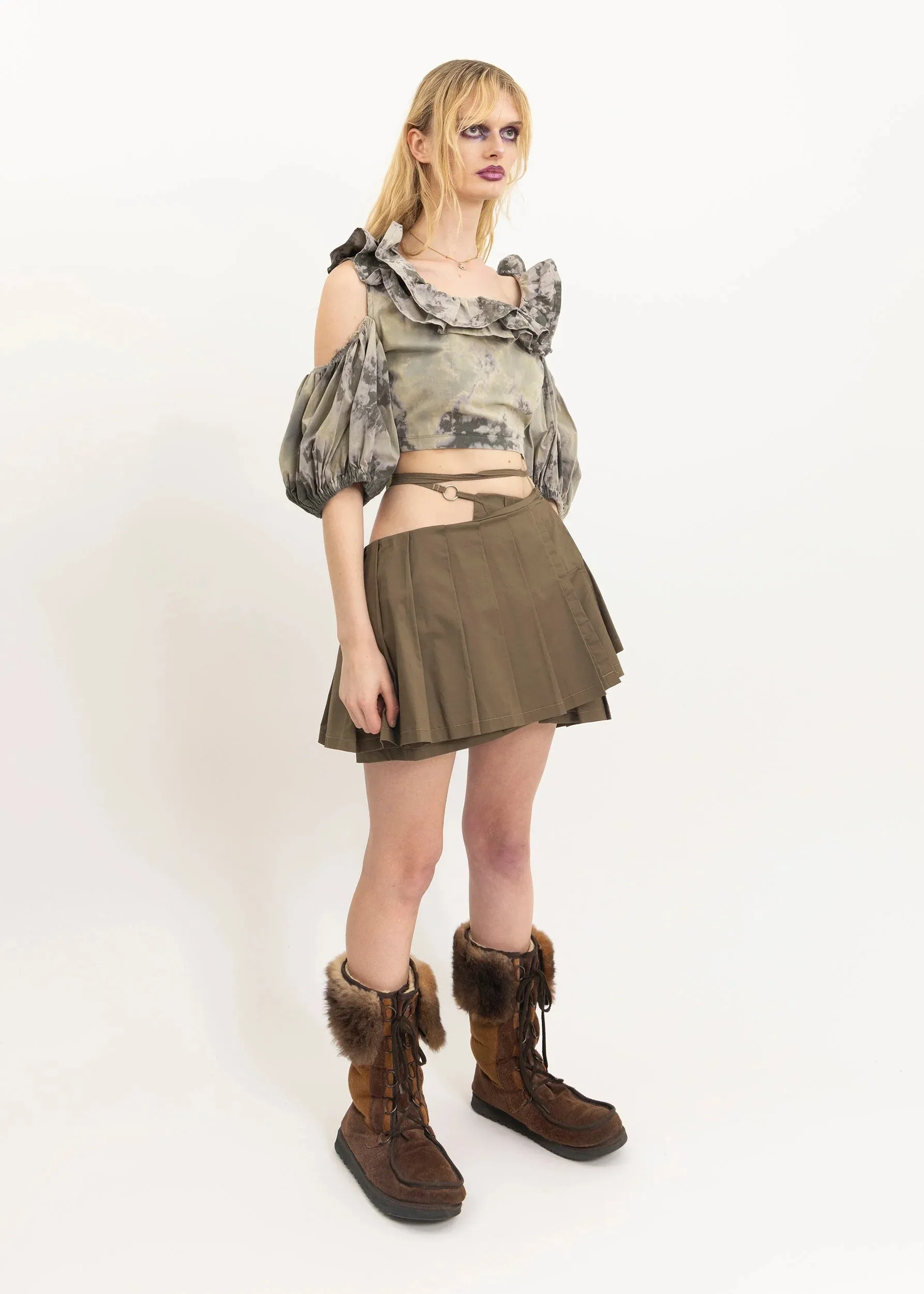 Pīwakawaka wrap tennis skirt- khaki
