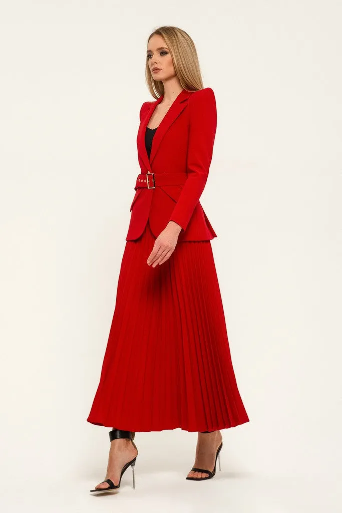 Red Office Notch Lapel Long Sleeve Single Breasted Jacket
