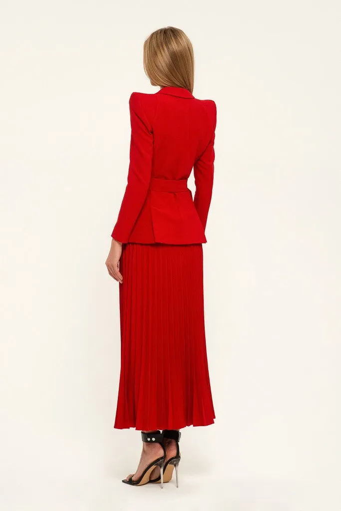 Red Office Notch Lapel Long Sleeve Single Breasted Jacket
