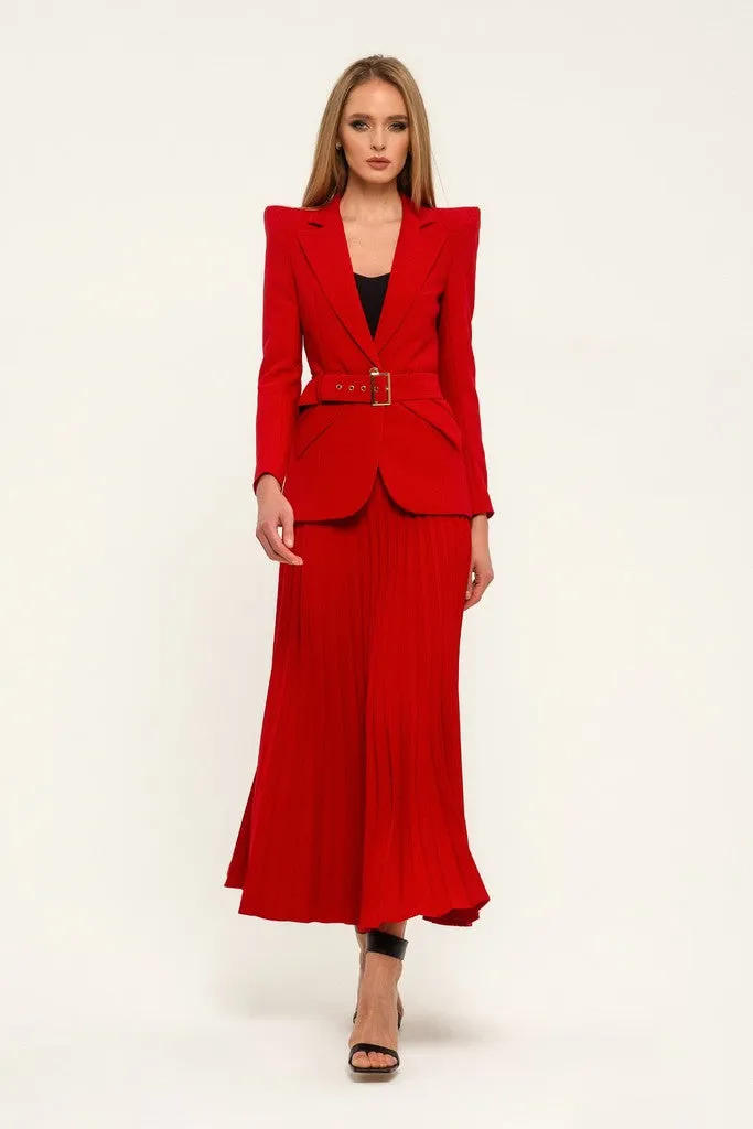 Red Office Notch Lapel Long Sleeve Single Breasted Jacket