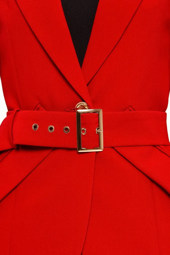 Red Office Notch Lapel Long Sleeve Single Breasted Jacket