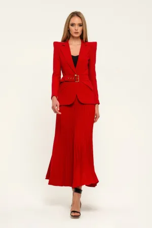 Red Office Notch Lapel Long Sleeve Single Breasted Jacket