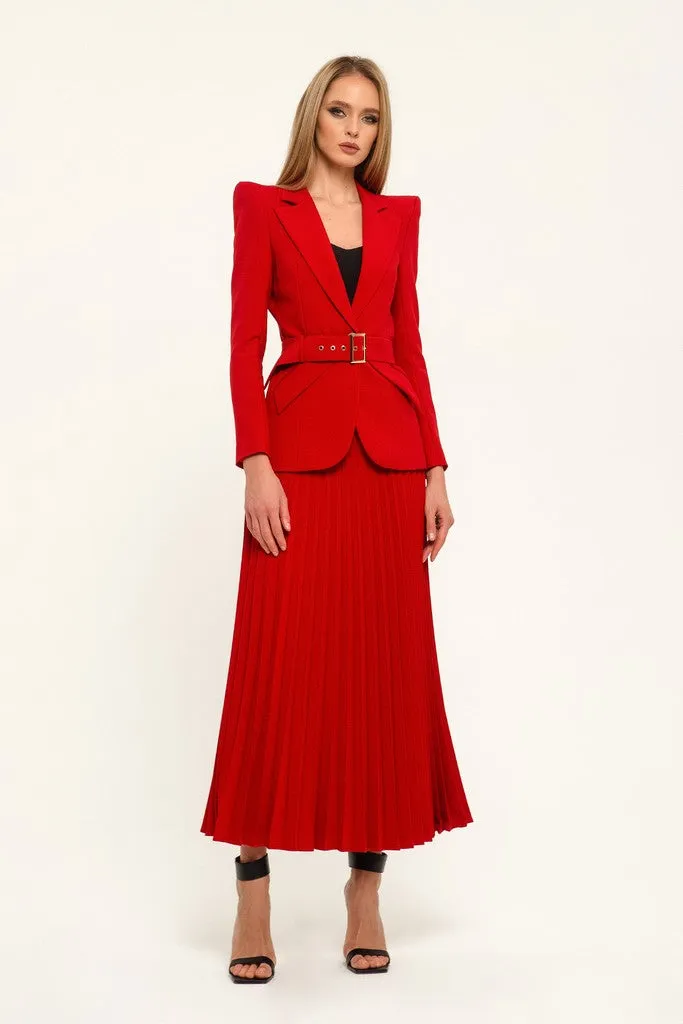 Red Office Notch Lapel Long Sleeve Single Breasted Jacket