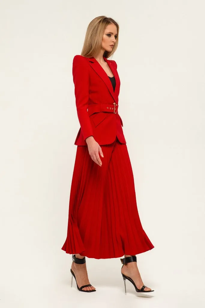 Red Office Notch Lapel Long Sleeve Single Breasted Jacket