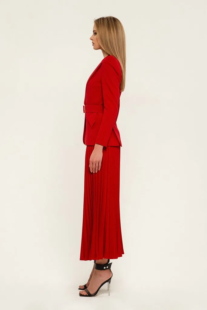 Red Office Notch Lapel Long Sleeve Single Breasted Jacket