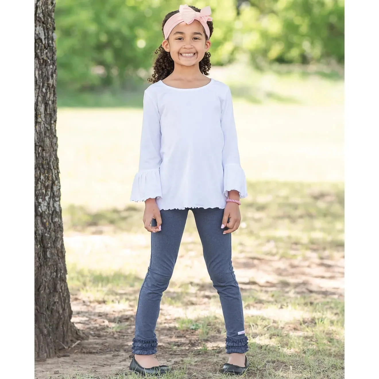 RuffleButts Faux Denim Solid Ruffle Leggings