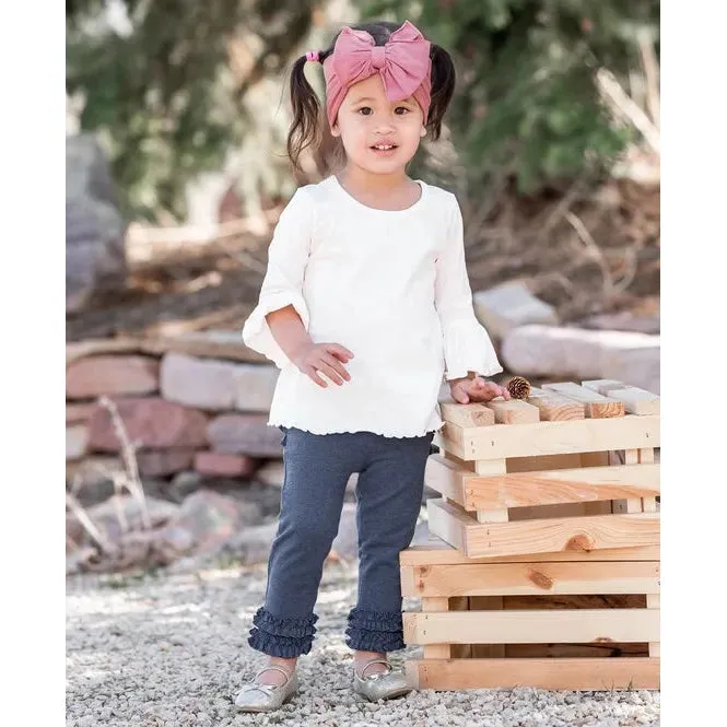 RuffleButts Faux Denim Solid Ruffle Leggings
