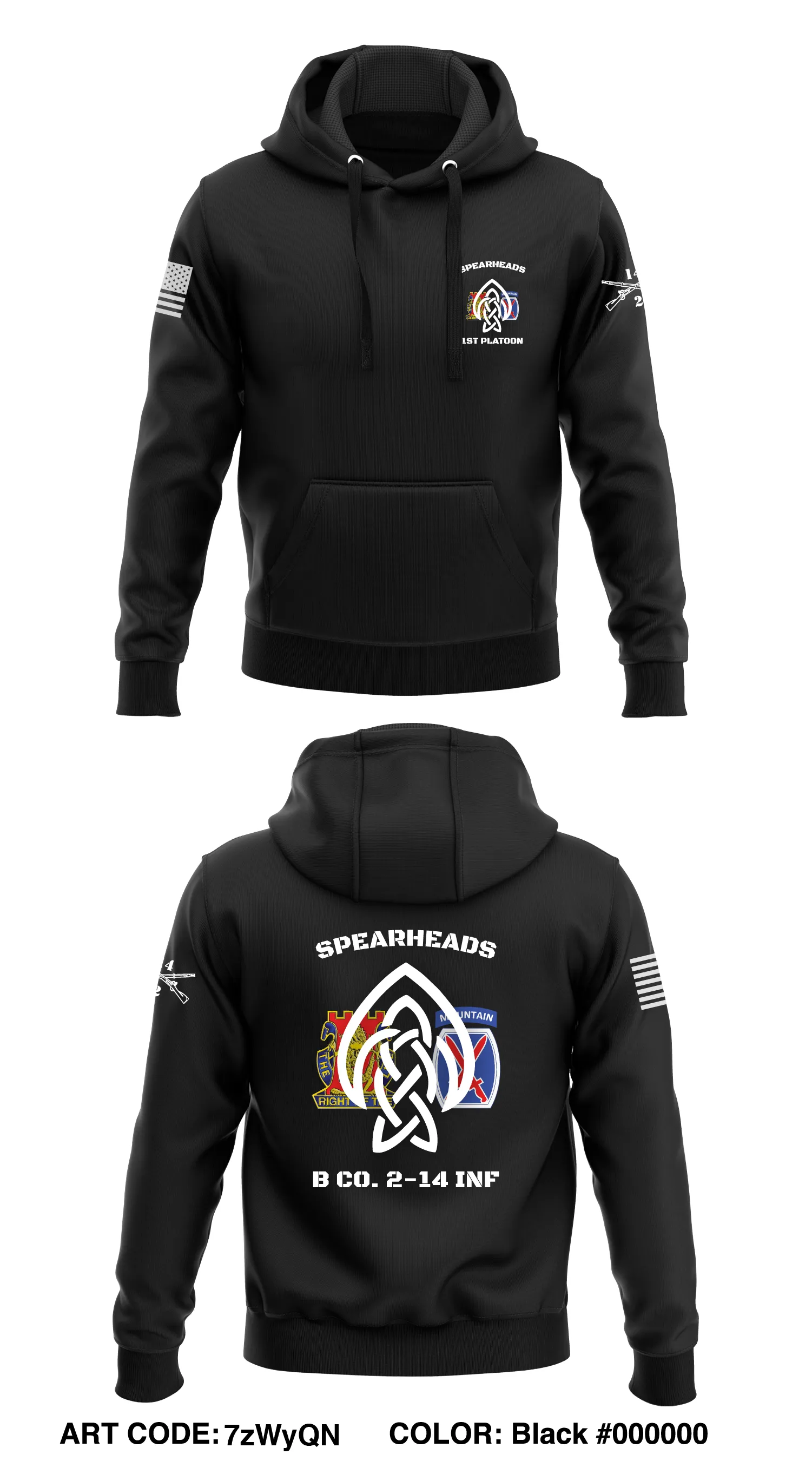 Spearheads 1st Plt B Co. 2-14 INF 1th Mountain Div Store 1  Core Men's Hooded Performance Sweatshirt - 7zWyQN