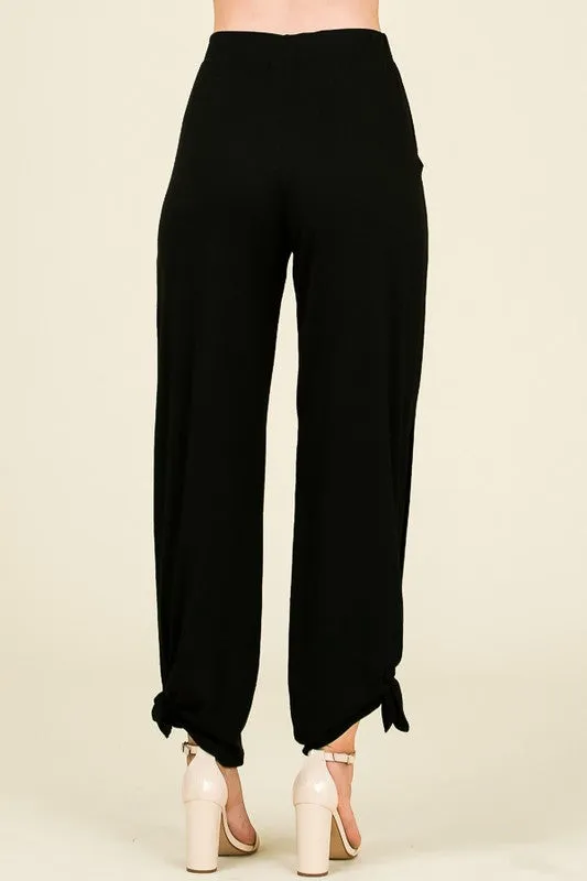 Split Side Tied Hem Pants in Black