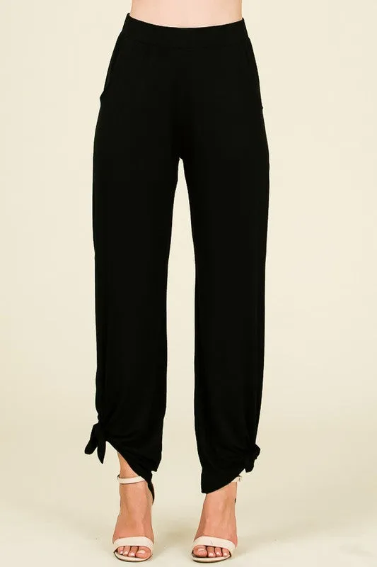 Split Side Tied Hem Pants in Black