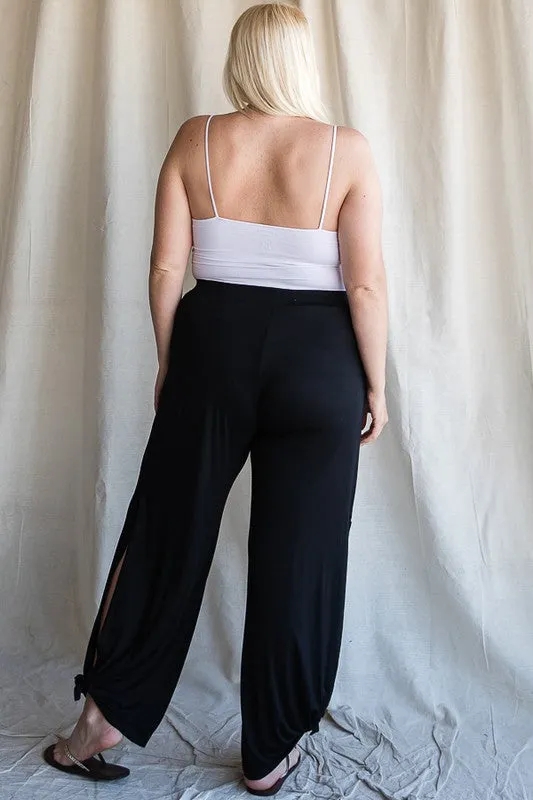 Split Side Tied Hem Pants in Black