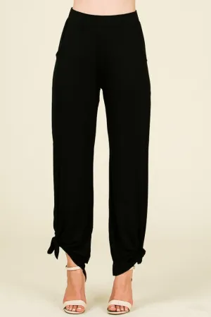 Split Side Tied Hem Pants in Black