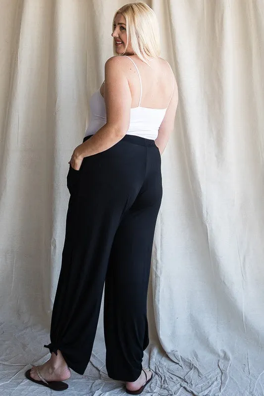 Split Side Tied Hem Pants in Black