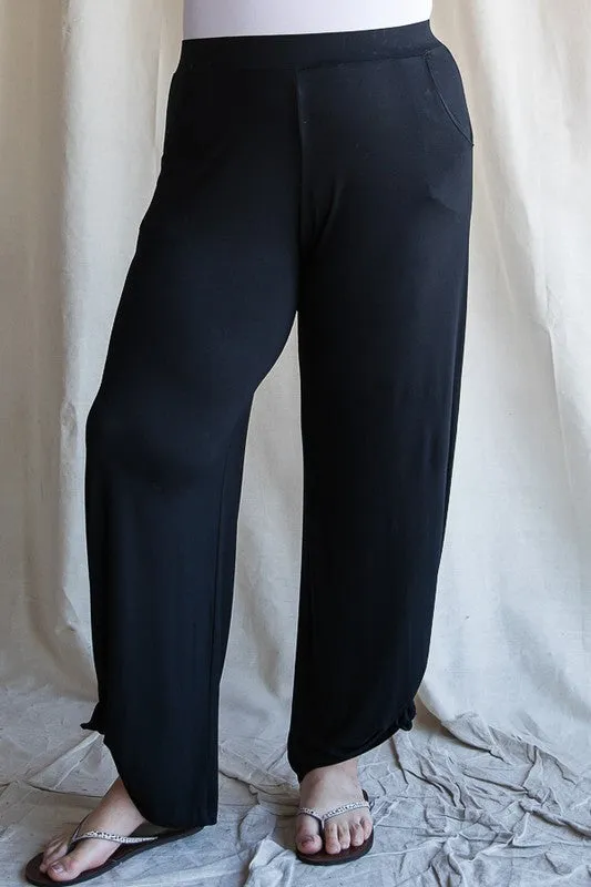 Split Side Tied Hem Pants in Black