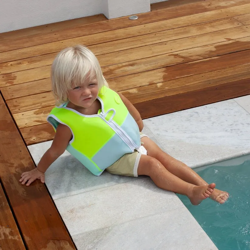 SUNNYLIFE Salty the Shark Swim Vest Aqua - Neon Yellow