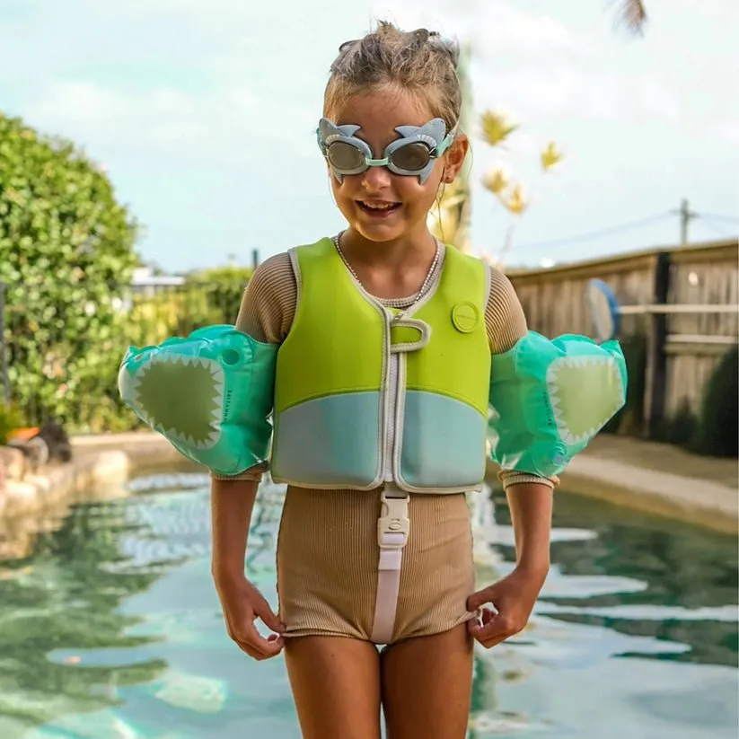 SUNNYLIFE Salty the Shark Swim Vest Aqua - Neon Yellow