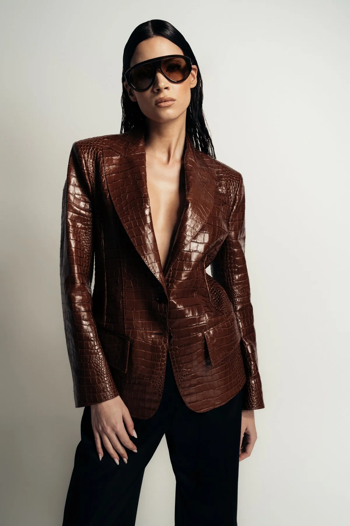 TOM FORD | CROCO EMBOSSED LAMB LEATHER "THE JACQUETTA" JACKET
