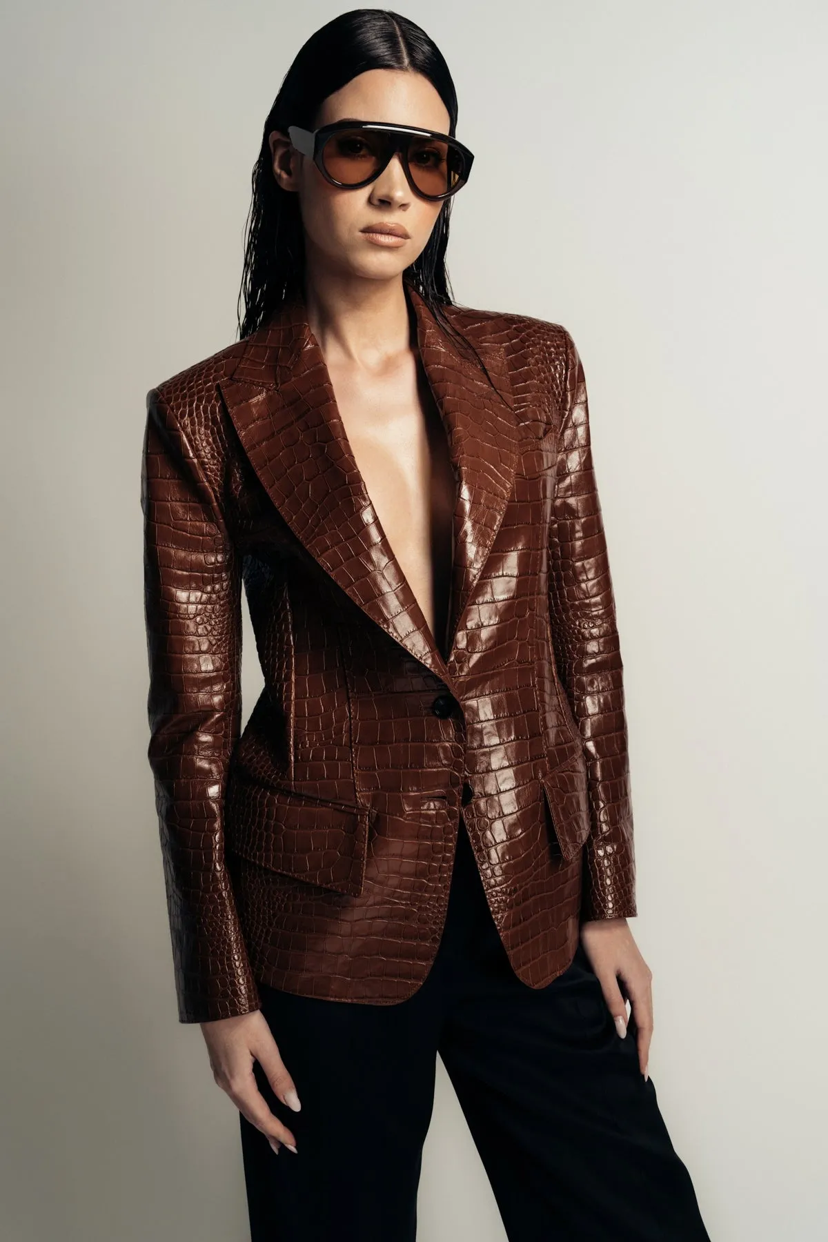 TOM FORD | CROCO EMBOSSED LAMB LEATHER "THE JACQUETTA" JACKET