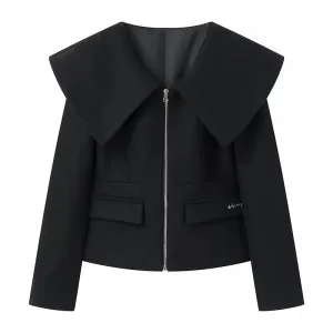 V-Neck Large Collar Fitted Jacket