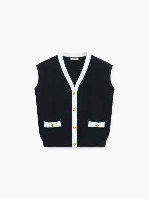 V-Neck Solid Button Knitted Vest