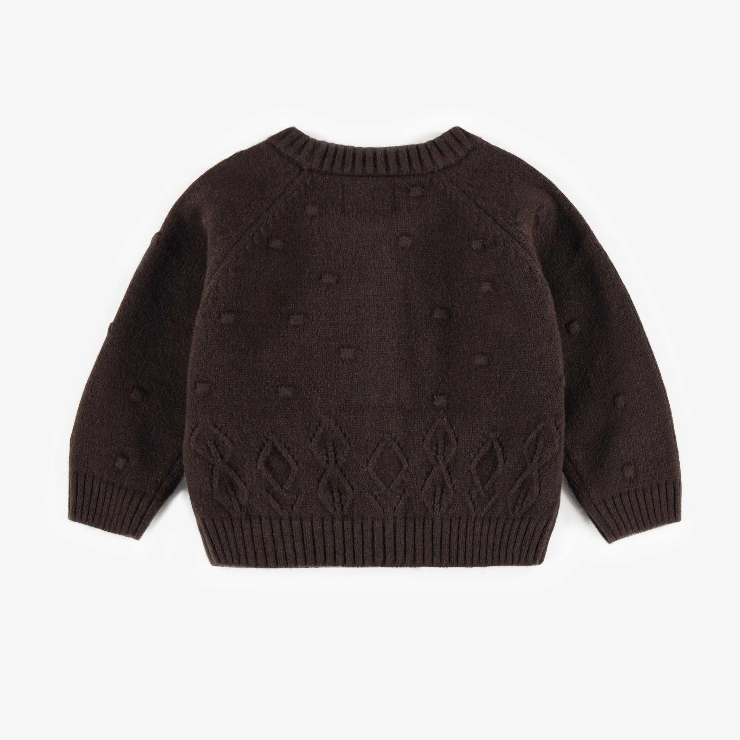 Veste de maille brun foncé avec motif dans la maille, bébé || Dark brown knitted vest with pattern in the knit, baby