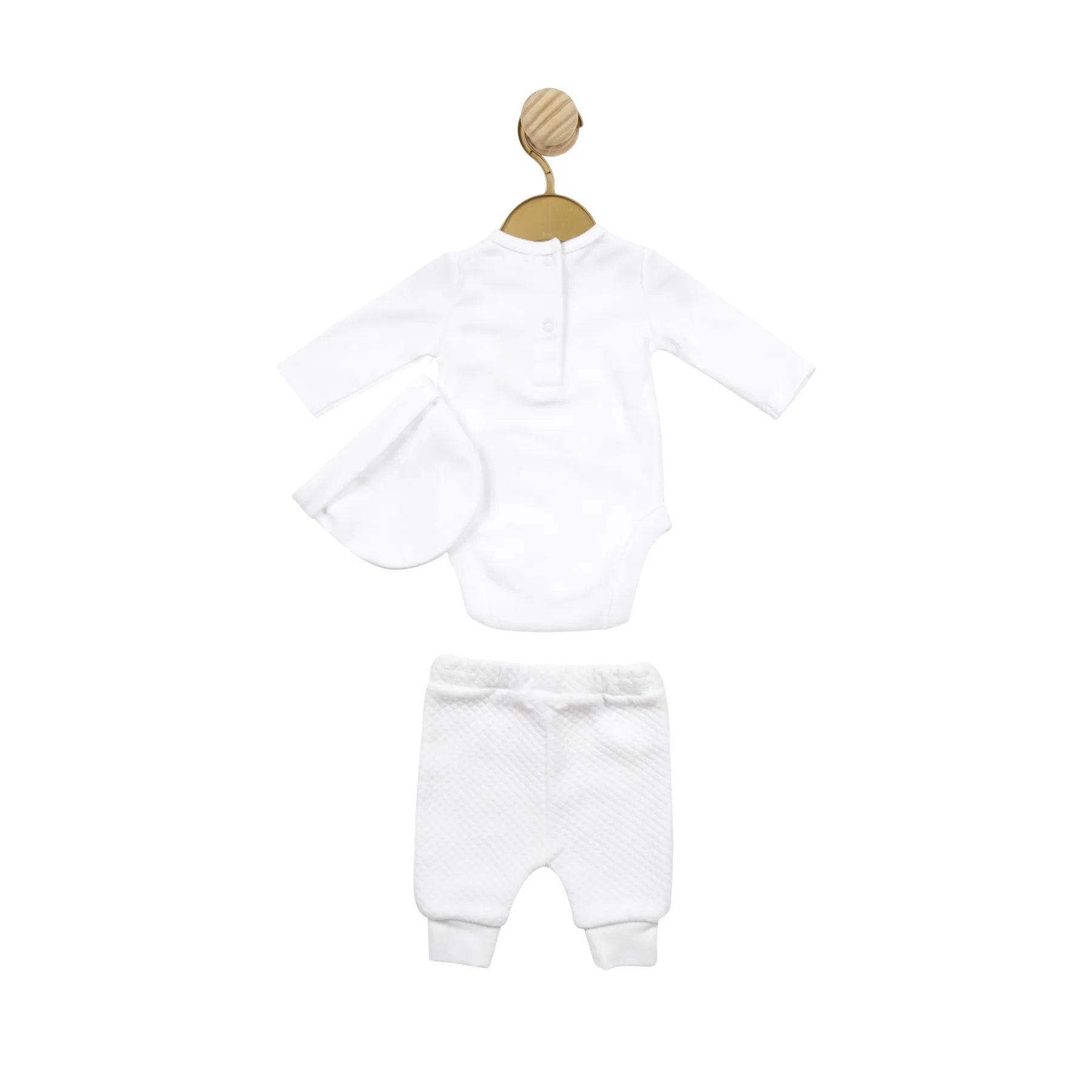 White Tiny Baby Bodysuit with Waffle Leggings and Hat